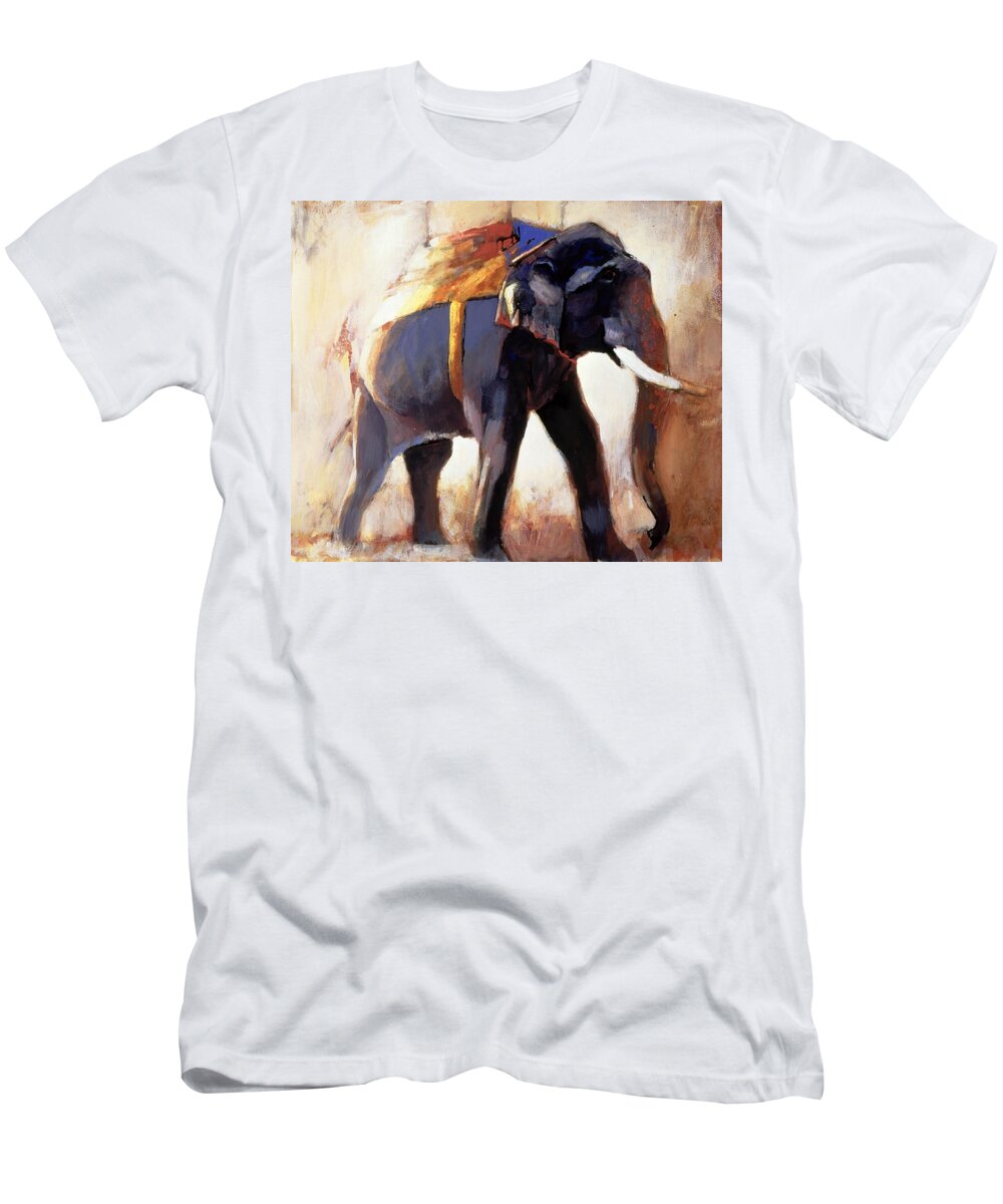 Elephant T-Shirt featuring the painting Shivaji Khana by Mark Adlington