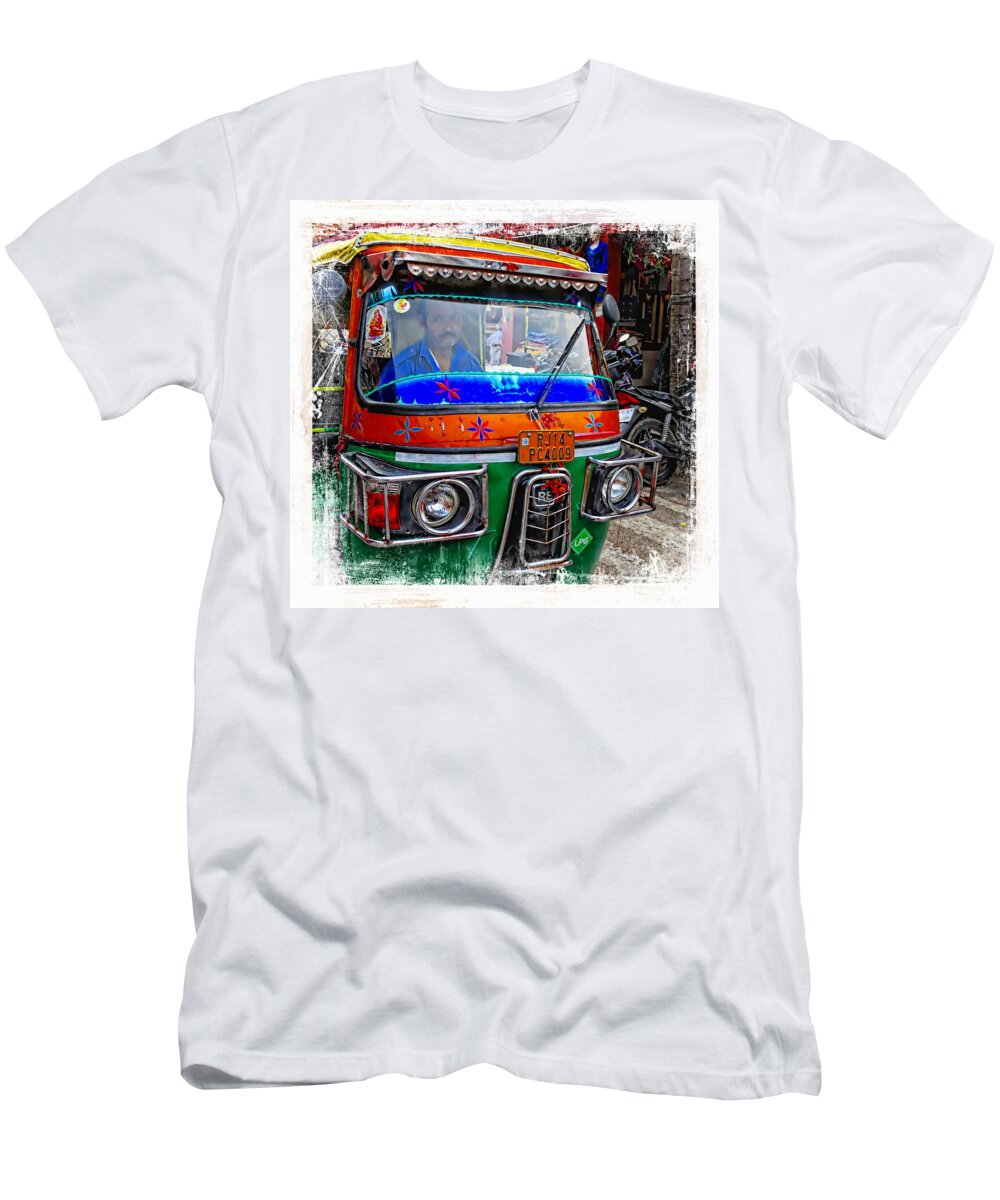 Shopping T-Shirt featuring the photograph Shopping Bazaar Exotic Travel Street Scenes Tuk tuks Rajasthan India Series 3 by Sue Jacobi