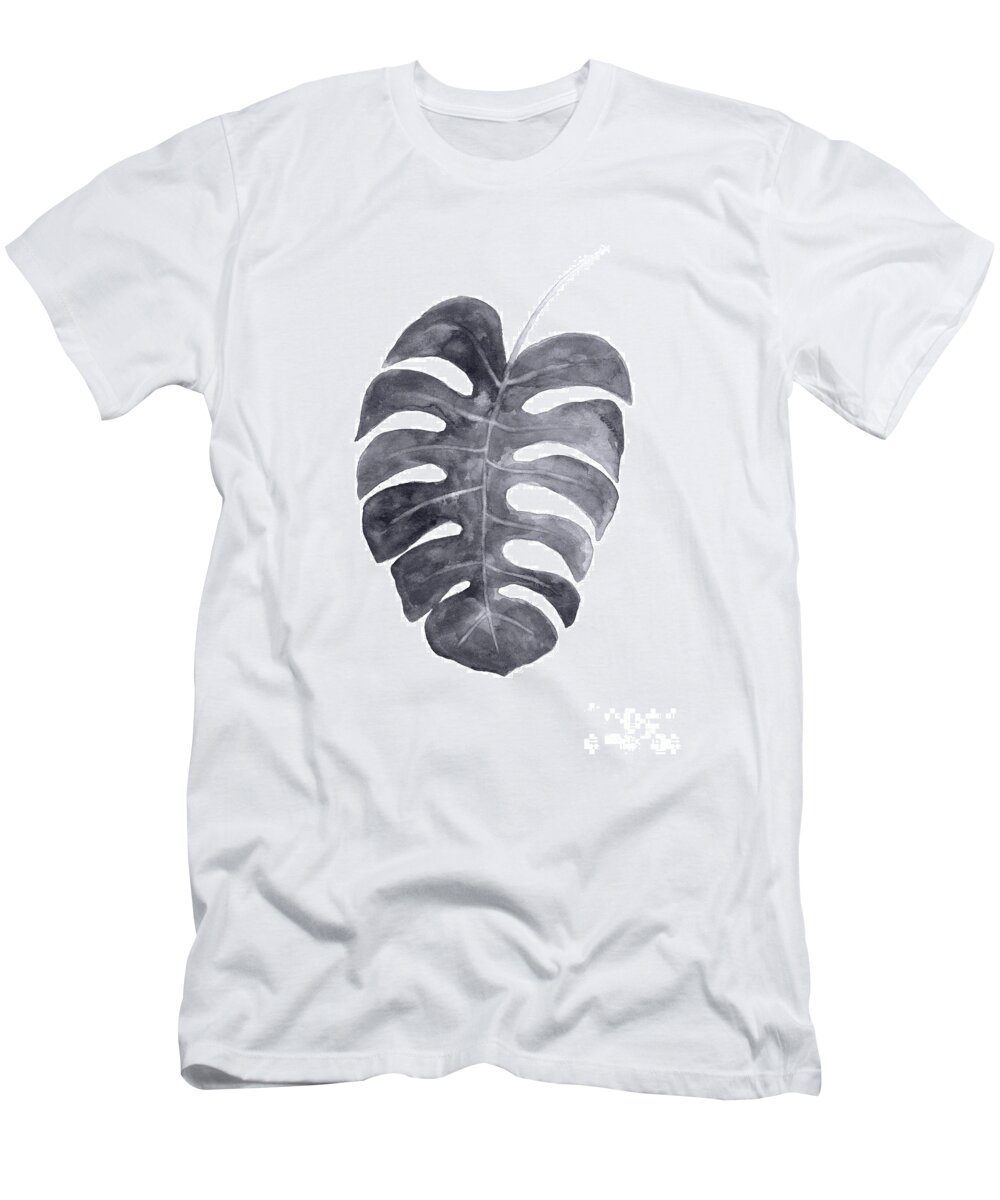 Monstera Leaf T-Shirt featuring the painting Single charcoal monstera leaf by Joanna Szmerdt
