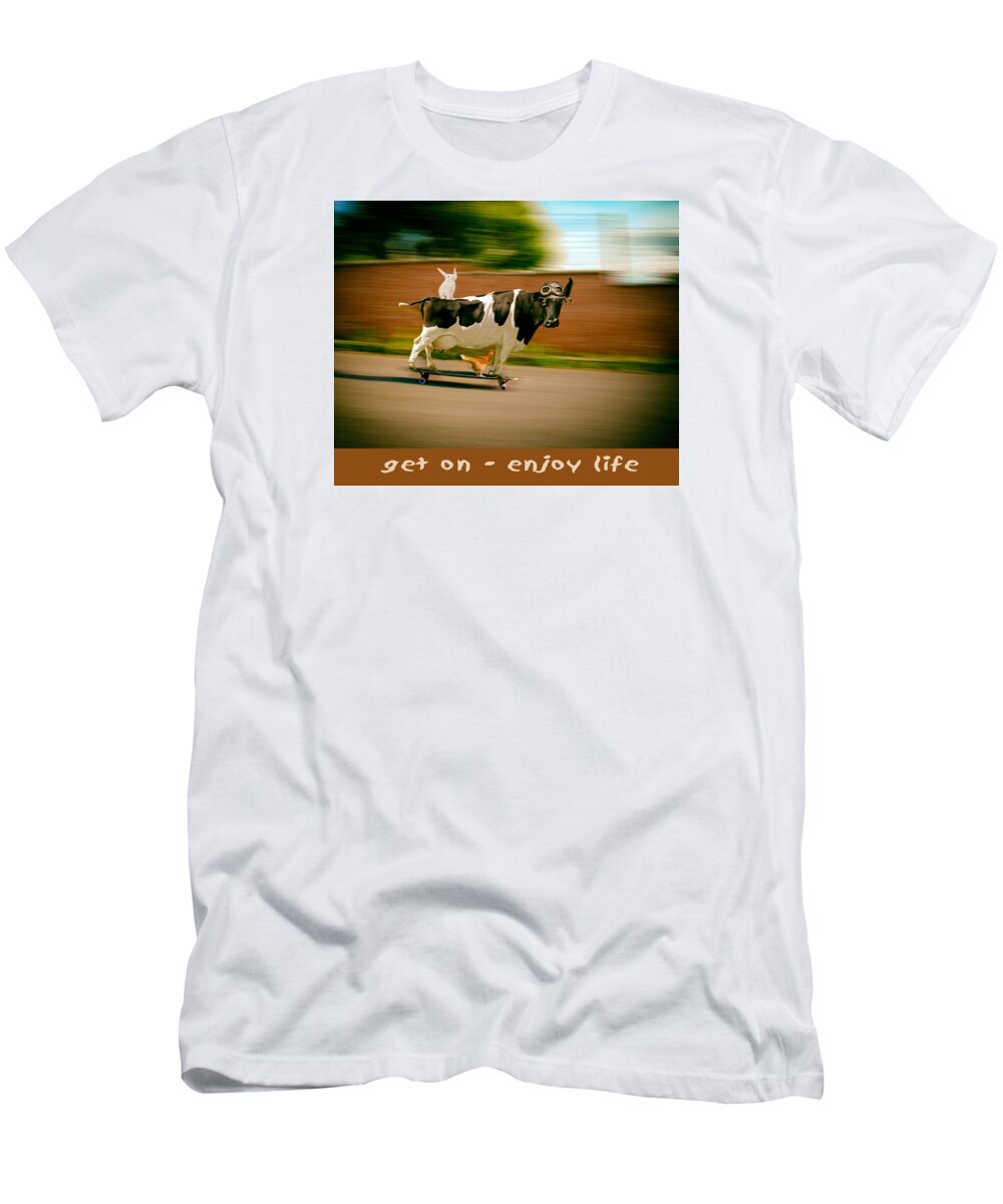 Poster T-Shirt featuring the photograph Skateboarding cow and pals by James Bethanis