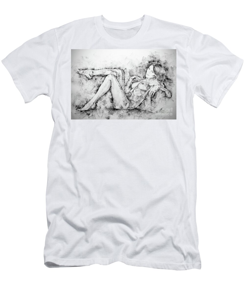 Art T-Shirt featuring the drawing SketchBook Page 46 Drawing Woman Classical Sitting Pose by Dimitar Hristov