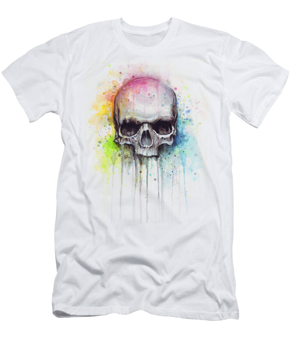 Skull T-Shirt featuring the painting Skull Watercolor Painting by Olga Shvartsur