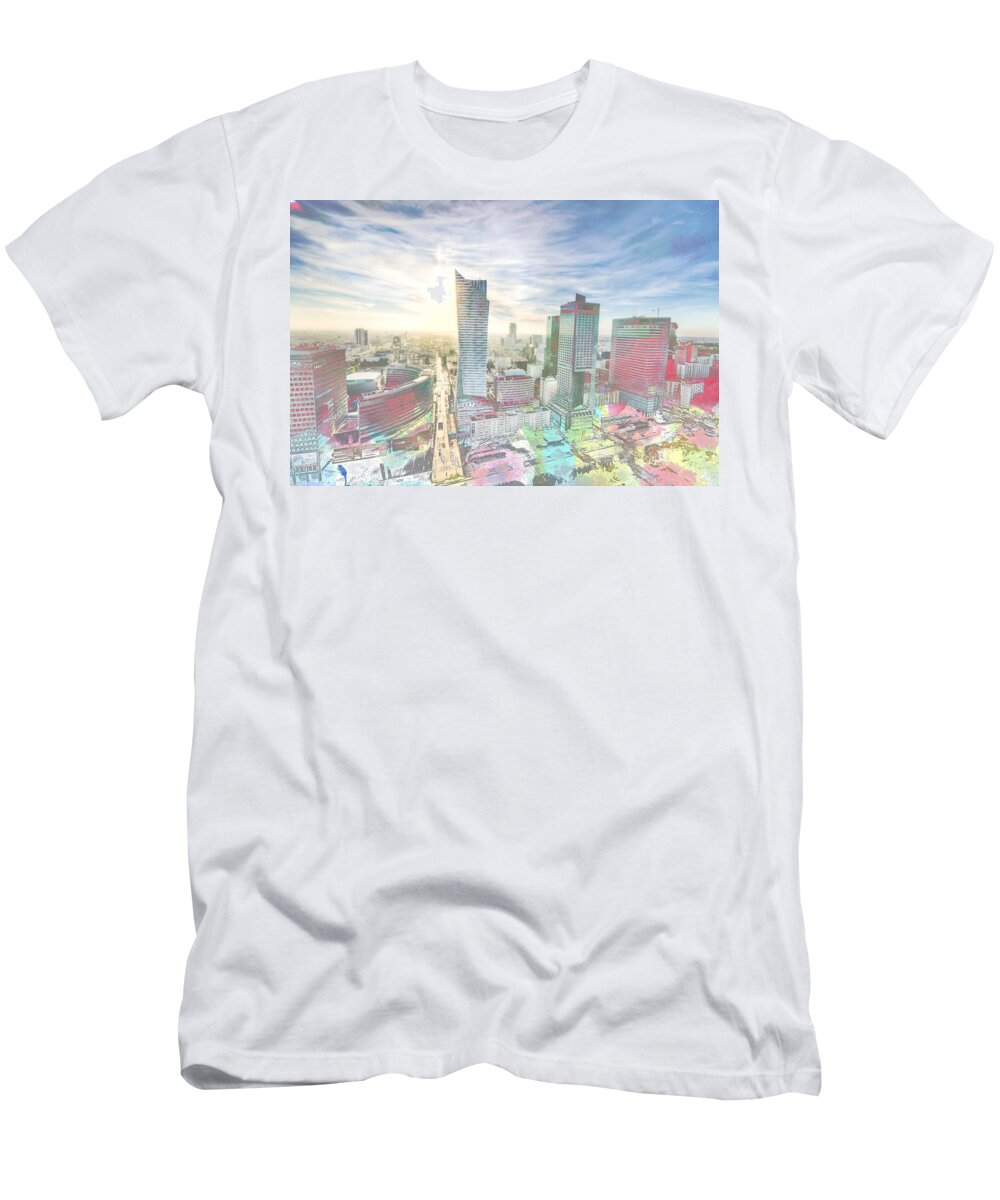 Warsaw T-Shirt featuring the digital art Skyline of Warsaw Poland by Anthony Murphy