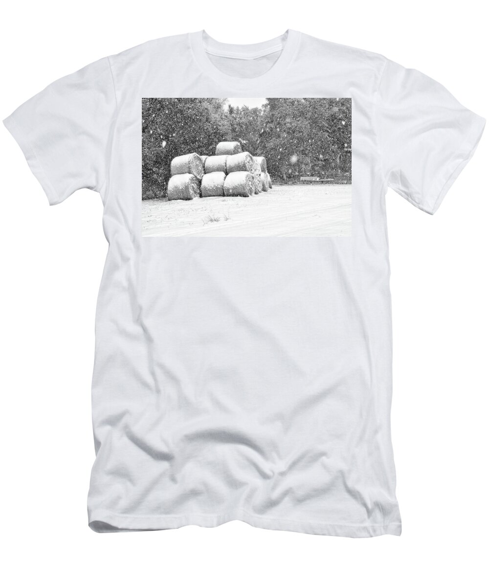 Chisolm T-Shirt featuring the photograph Snow Covered Hay Bales by Scott Hansen