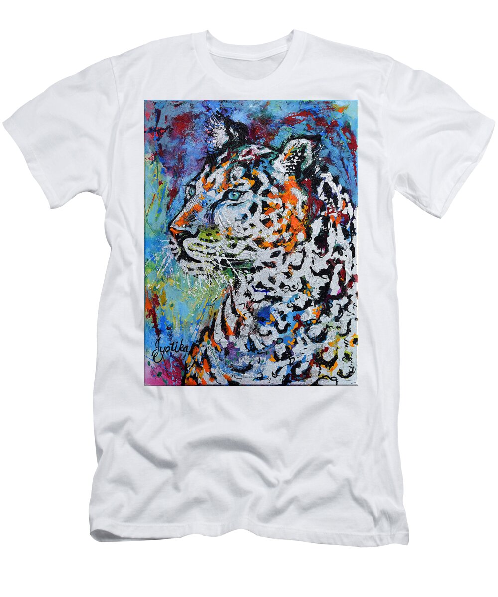 Leopard T-Shirt featuring the painting Snow Leopard by Jyotika Shroff
