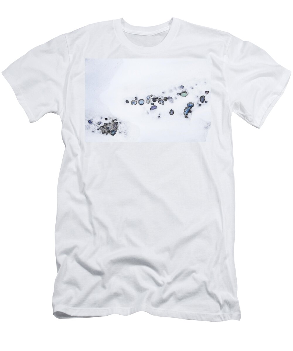 Theresa Tahara T-Shirt featuring the photograph Snow Pebbles Left by Theresa Tahara