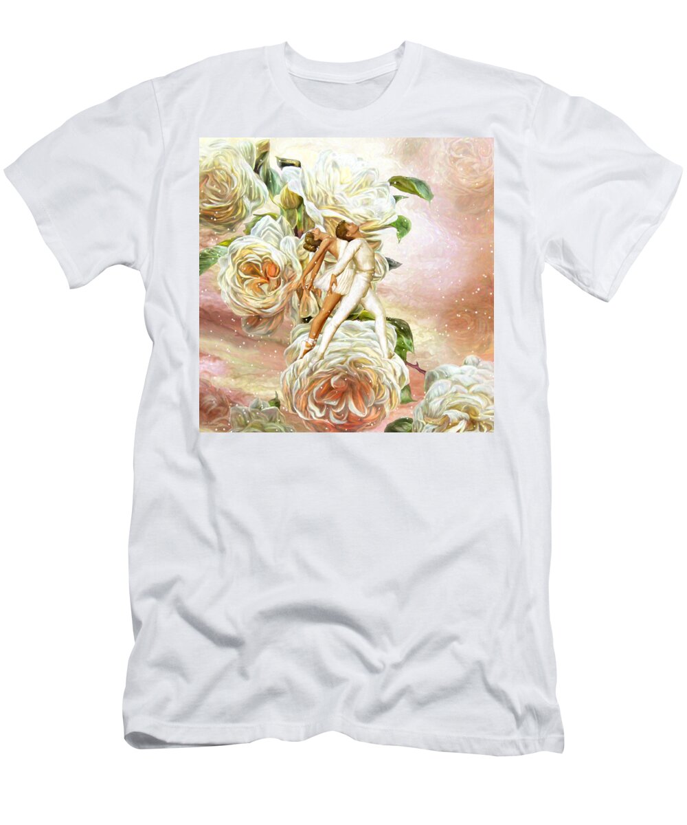 Carol Cavalaris T-Shirt featuring the mixed media Snow Rose Ballet by Carol Cavalaris