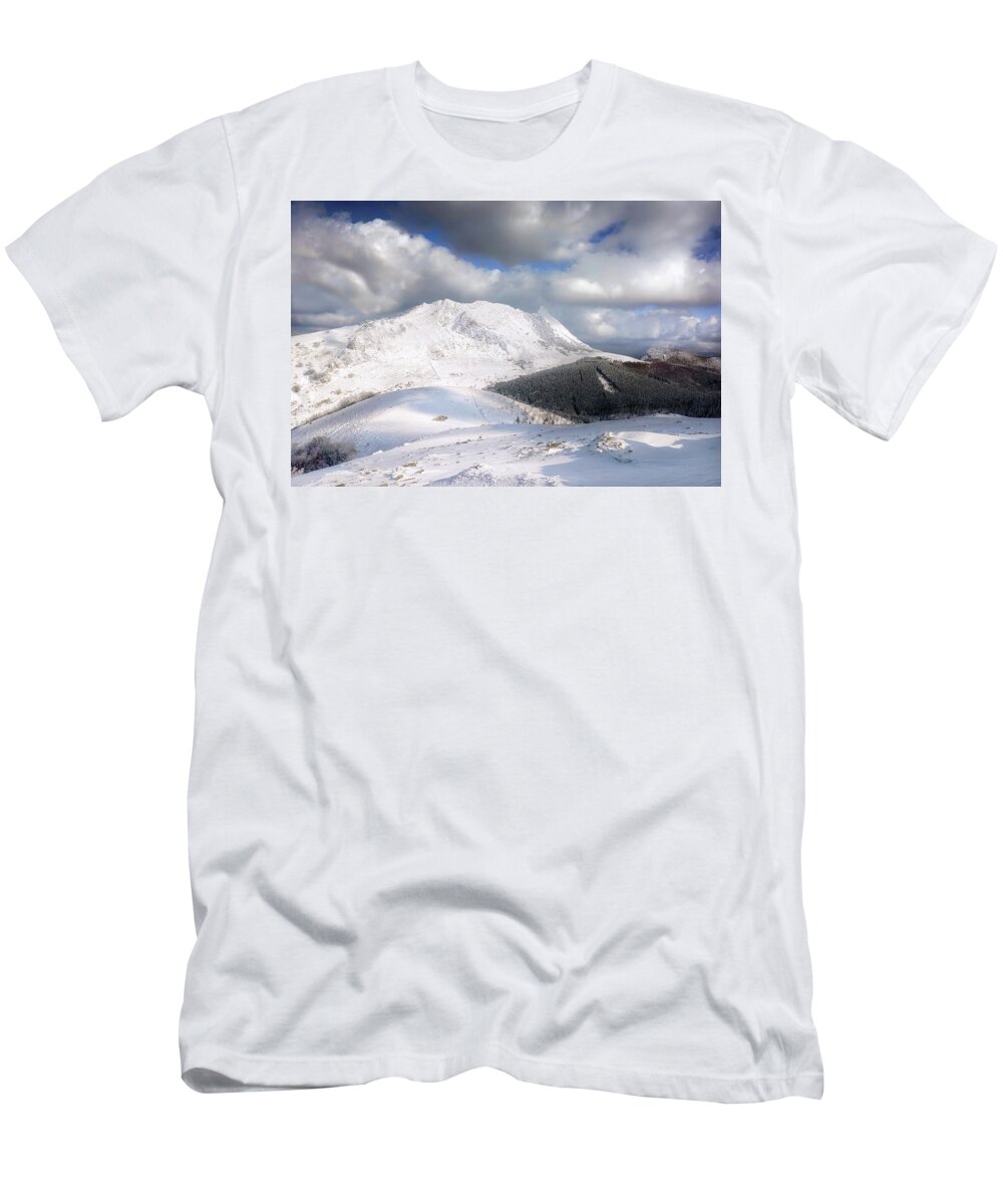 Winter T-Shirt featuring the photograph snowy Anboto from Urkiolamendi at winter by Mikel Martinez de Osaba