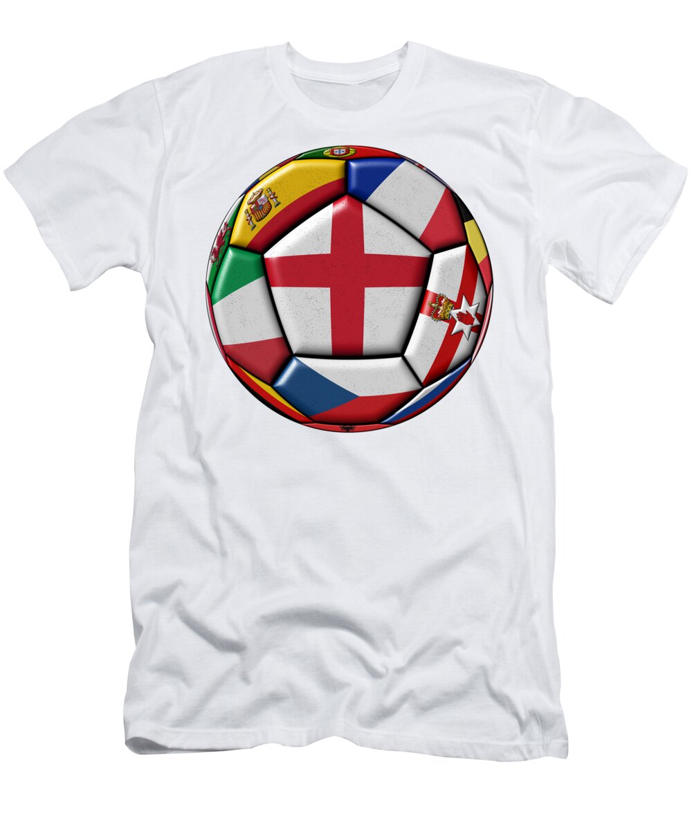 Belgium T-Shirt featuring the digital art Soccer ball with flag of England in the center by Michal Boubin