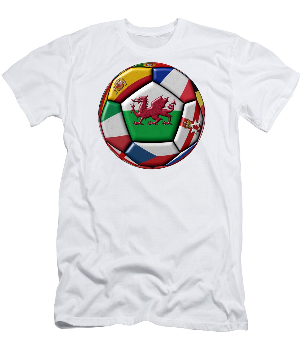 Europe T-Shirt featuring the digital art Soccer ball with flag of Wales in the center by Michal Boubin