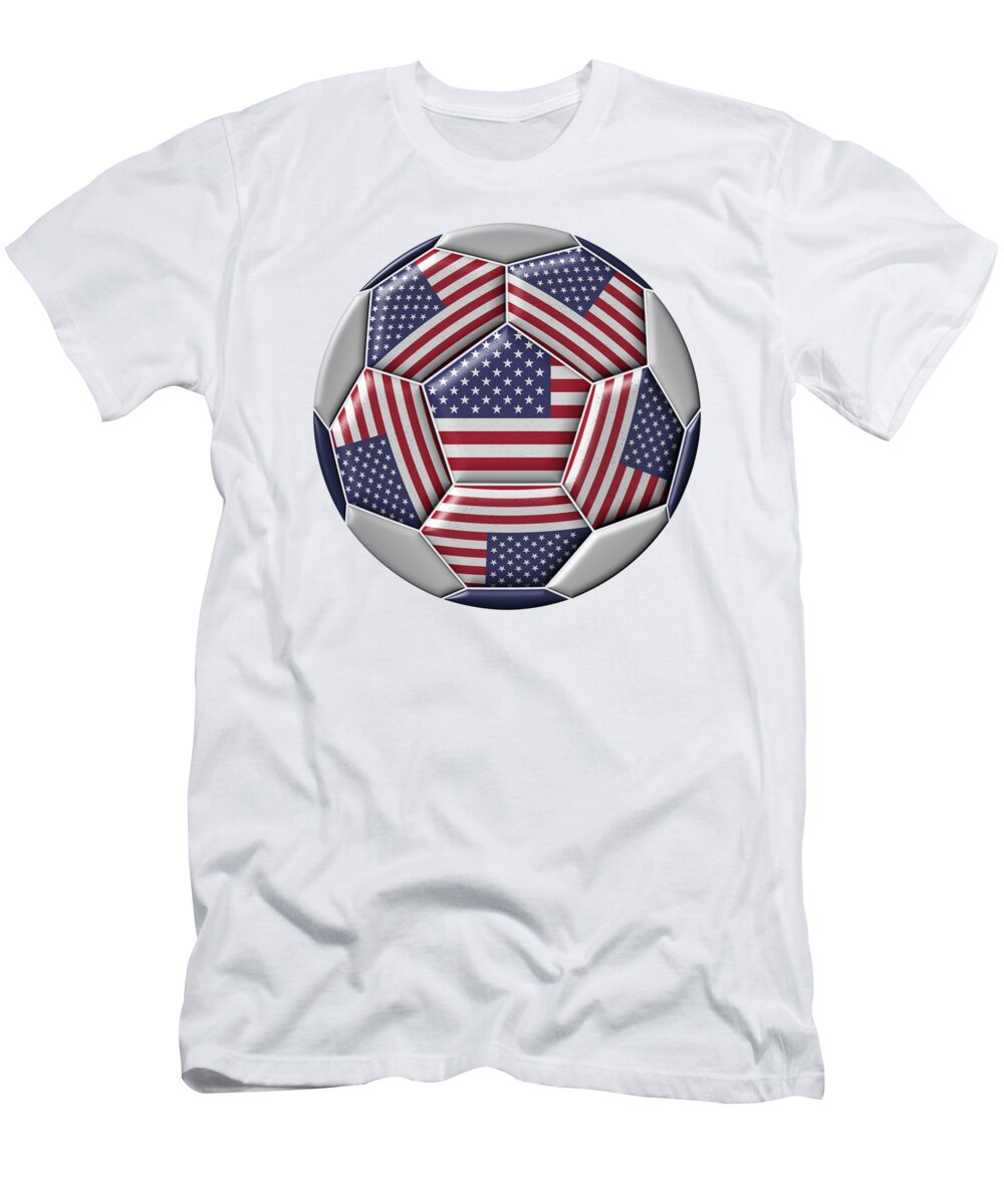 Usa T-Shirt featuring the digital art Soccer ball with United States flag by Michal Boubin