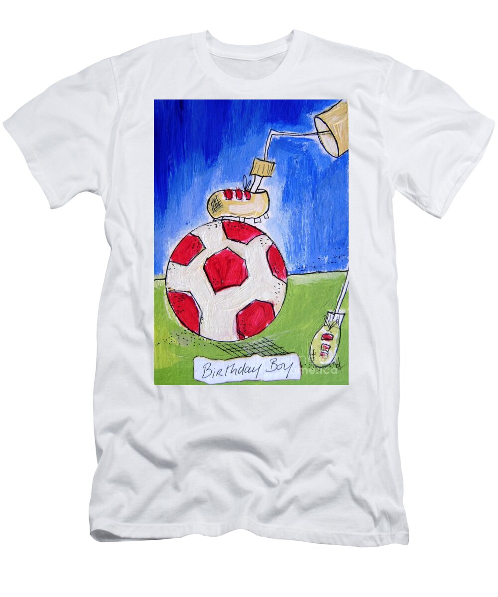 Greeting Card For Soccer Dad T-Shirt featuring the drawing Soccer Dad Birthday Boy by Mary Cahalan Lee - aka PIXI