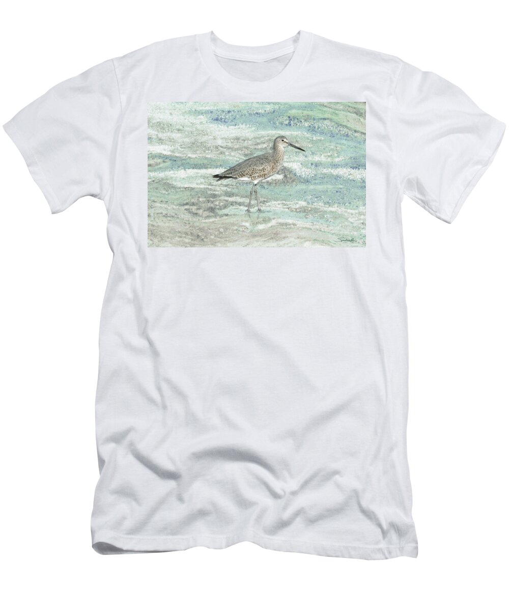 Bird T-Shirt featuring the digital art Solitary Shorebird by M Spadecaller