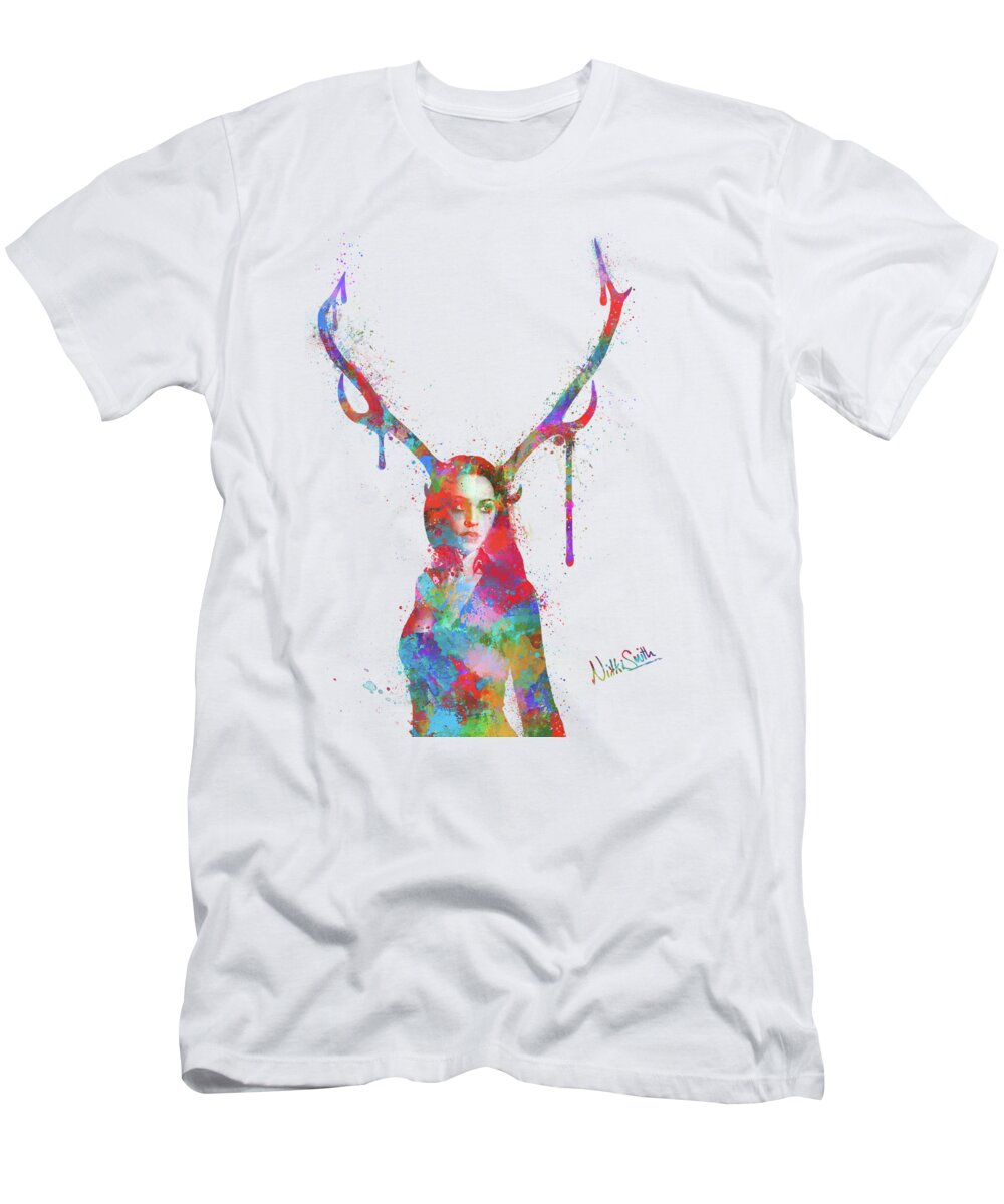 Artemis T-Shirt featuring the digital art Song of Elen of the Ways Antlered Goddess by Nikki Marie Smith
