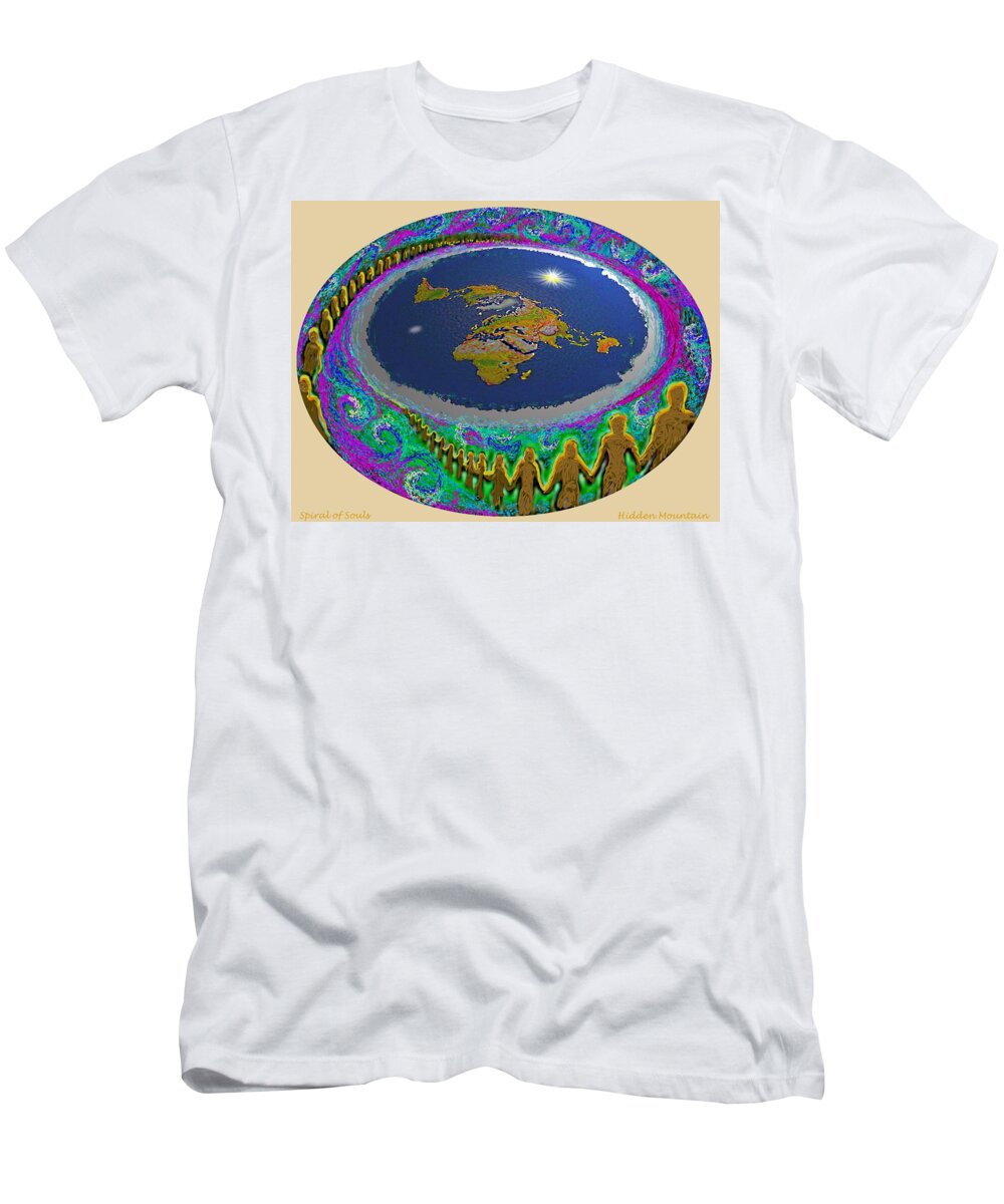 Souls T-Shirt featuring the painting Spiral of Souls Flat Earth by Hidden Mountain