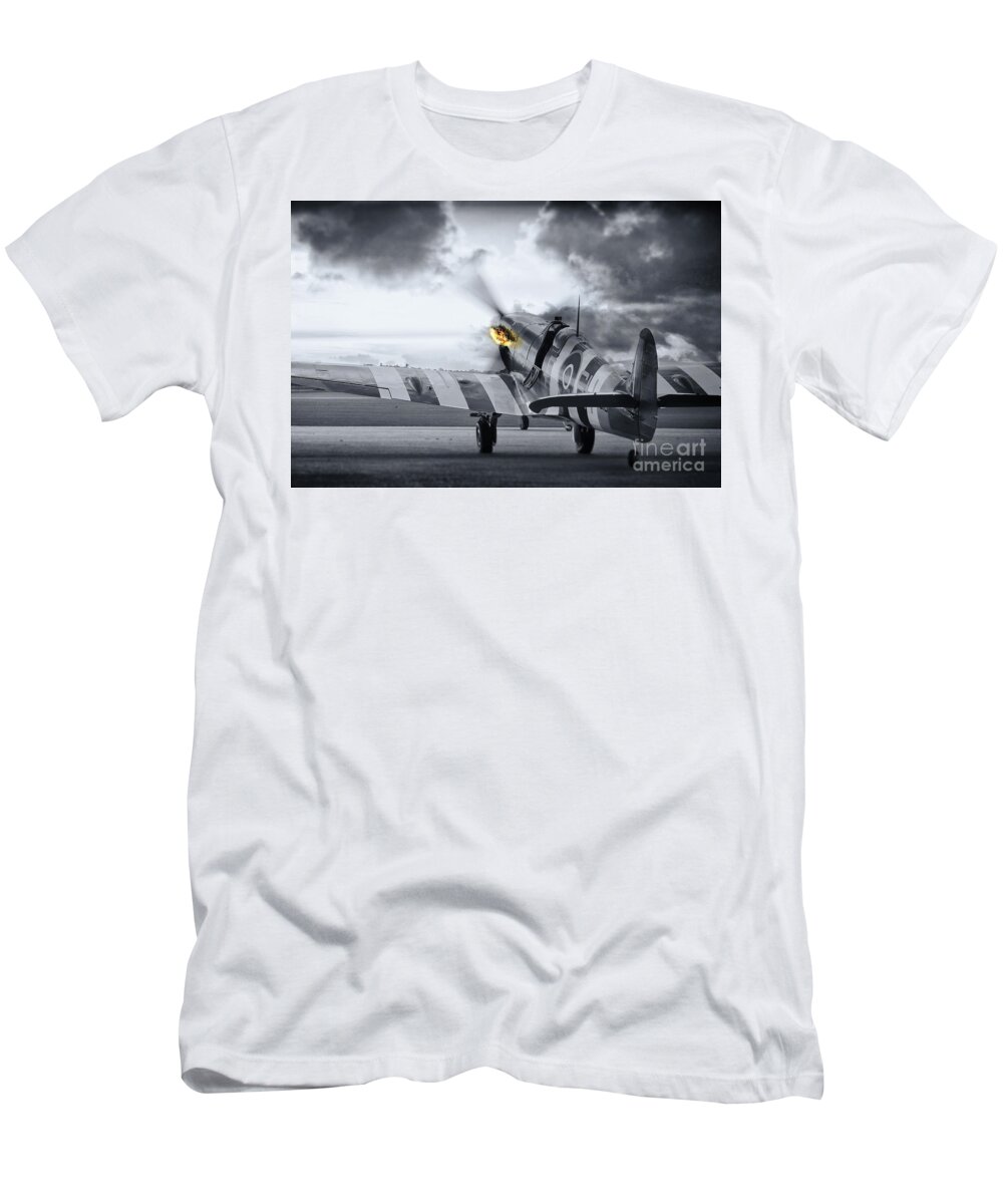 Spitfire T-Shirt featuring the photograph Spitfire AB910 Spitting Fire by Airpower Art