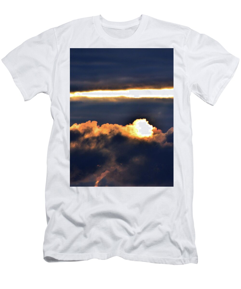 Abstract T-Shirt featuring the photograph Split in The Cloud Leaking Light Two by Lyle Crump