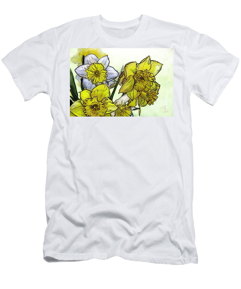Beautiful T-Shirt featuring the digital art Spring Daffodils by Debra Baldwin