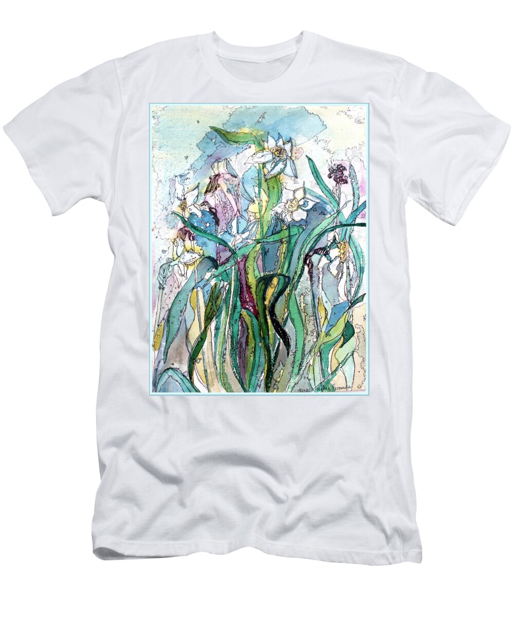 Daffodils T-Shirt featuring the painting Spring Frenzy by Mindy Newman