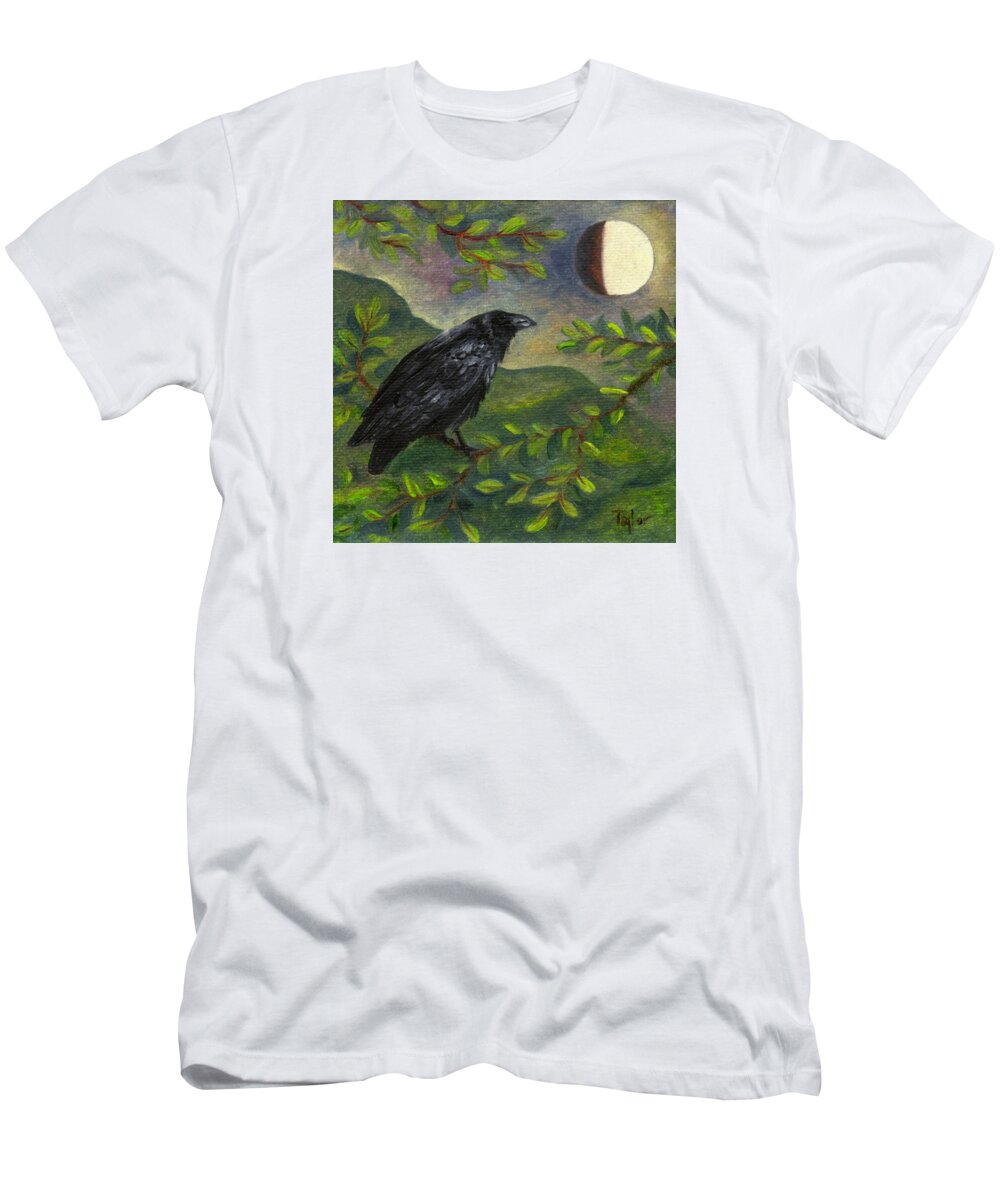 Lunar T-Shirt featuring the painting Spring Moon Raven by FT McKinstry