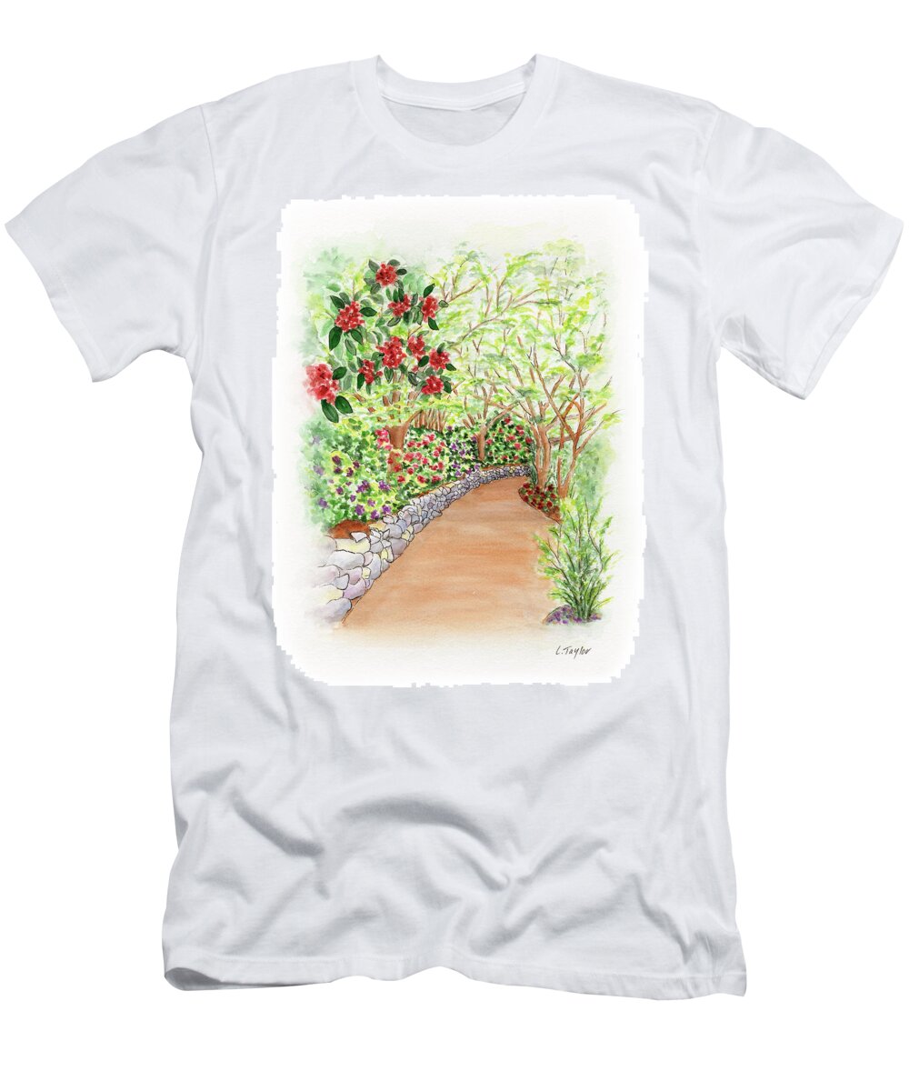 Lithia Park T-Shirt featuring the painting Spring Rhodies by Lori Taylor