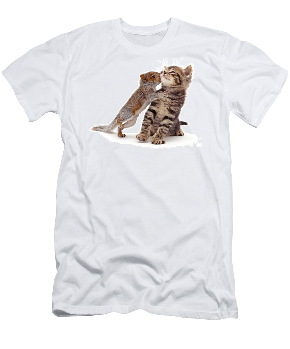Grey Squirrel T-Shirt featuring the photograph Squirrel Kiss by Warren Photographic