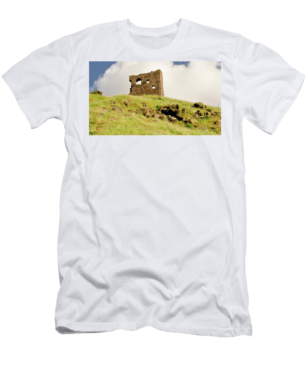 Undiscovered Scotland T-Shirt featuring the photograph St. Anthony's Chapel Ruins. by Elena Perelman