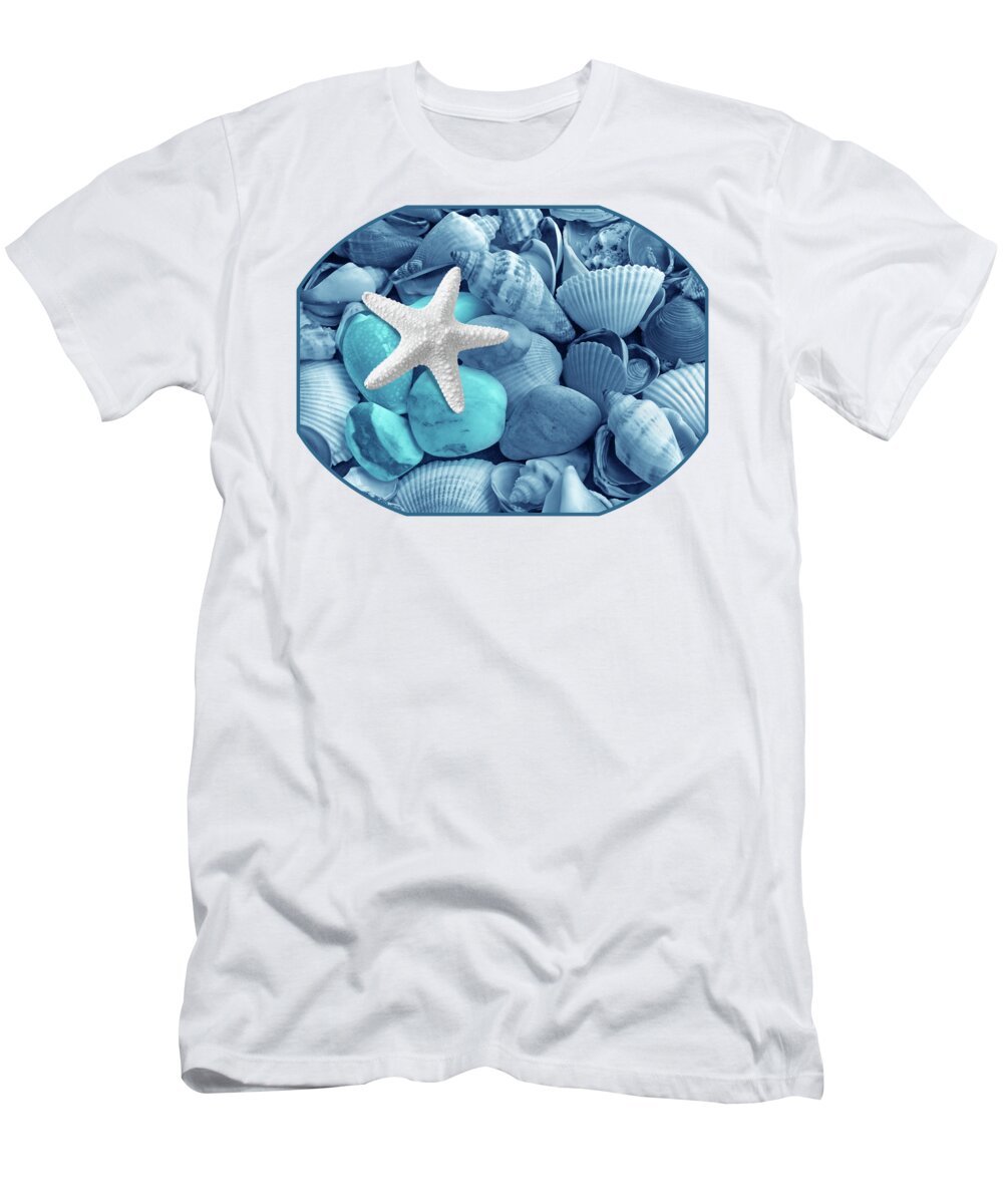 Sea Star T-Shirt featuring the photograph Starfish On The Beach in Blue by Gill Billington