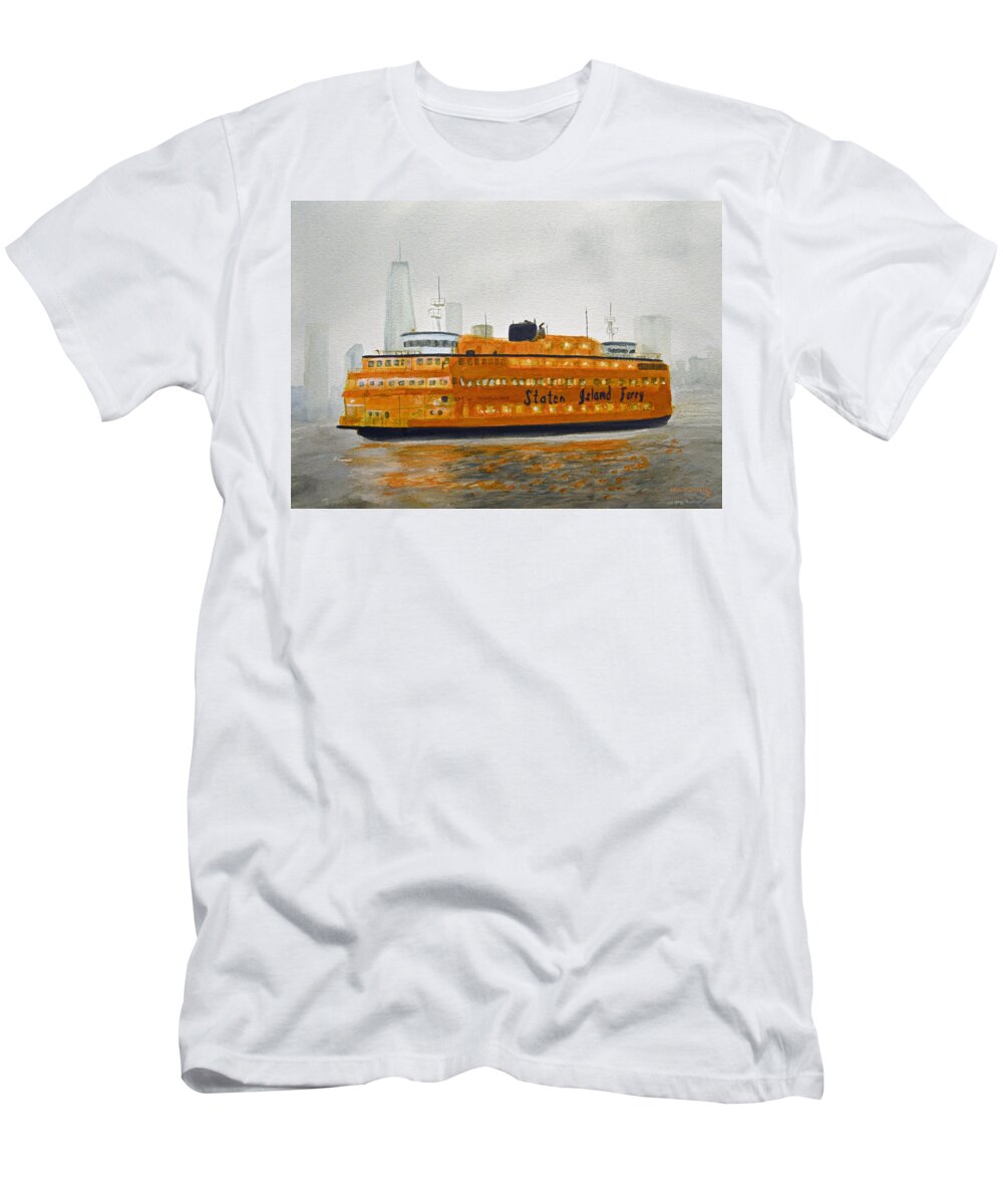 Queens T-Shirt featuring the painting Staten Island Ferry by Ken Figurski