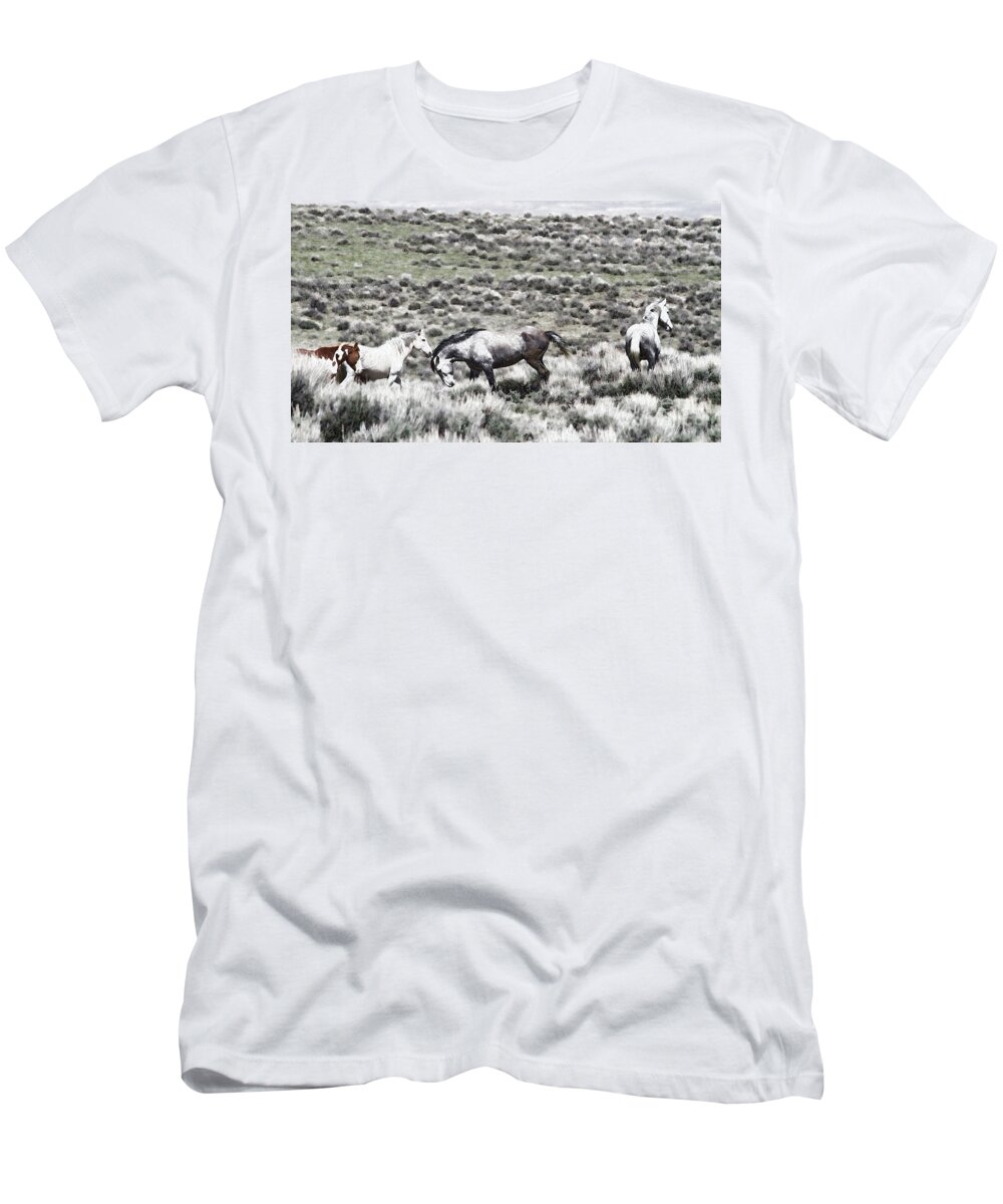 Wild Stallions T-Shirt featuring the photograph Steel Dust by Jim Garrison