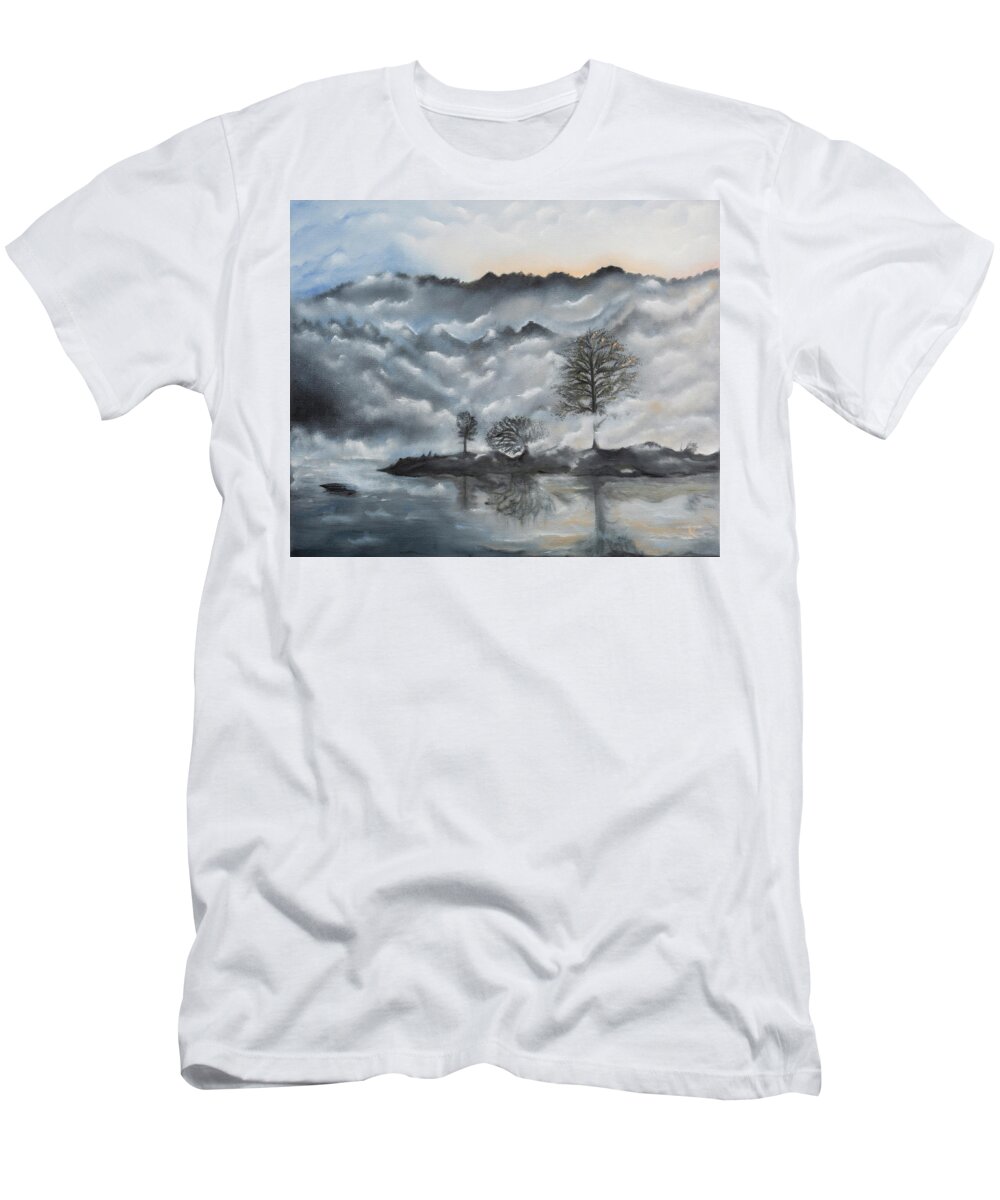 Lake T-Shirt featuring the painting Stillness by Neslihan Ergul Colley