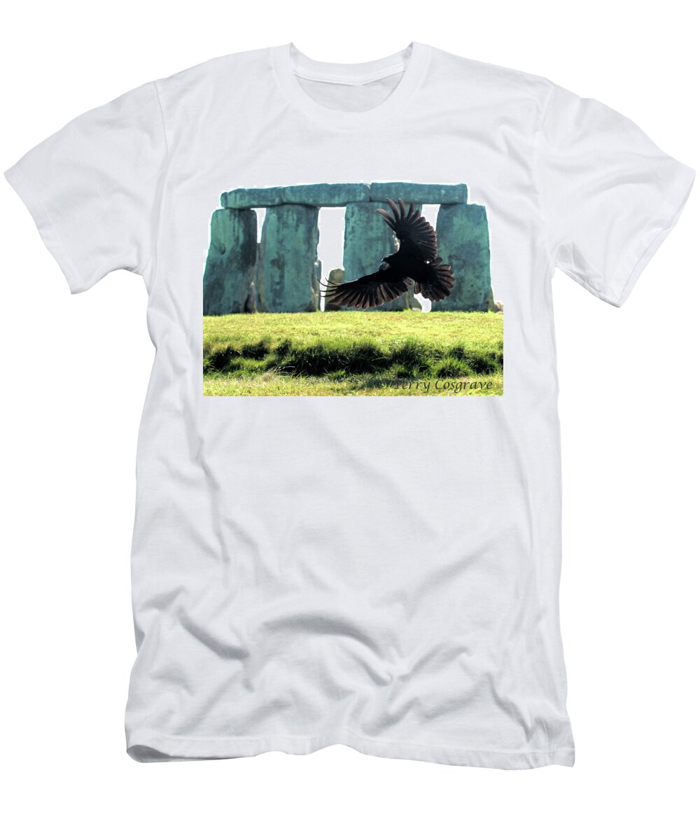 Stonehenge T-Shirt featuring the photograph Stonehenge Crow by Terry Cosgrave