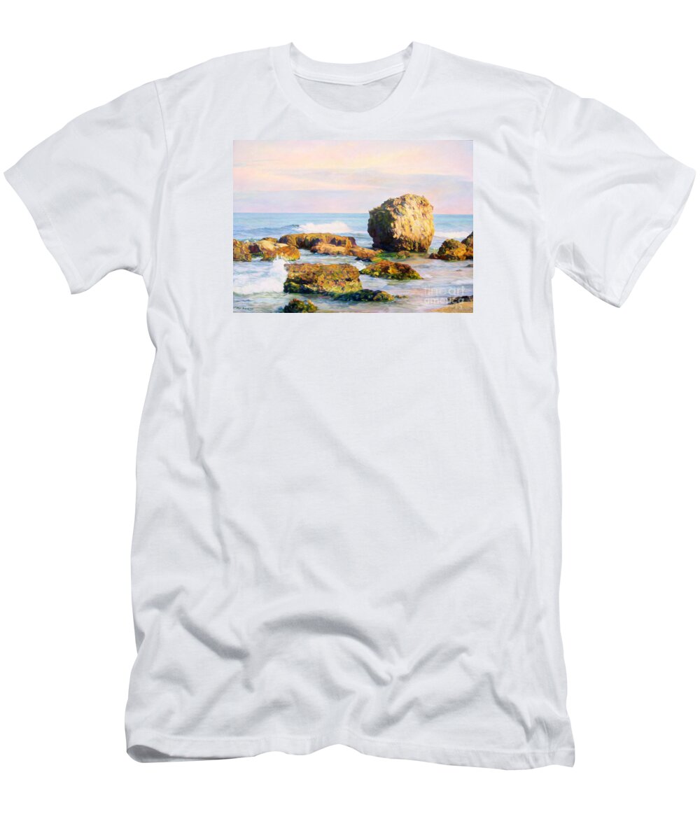 The Sky T-Shirt featuring the painting Stones in the sea by Maya Bukhina