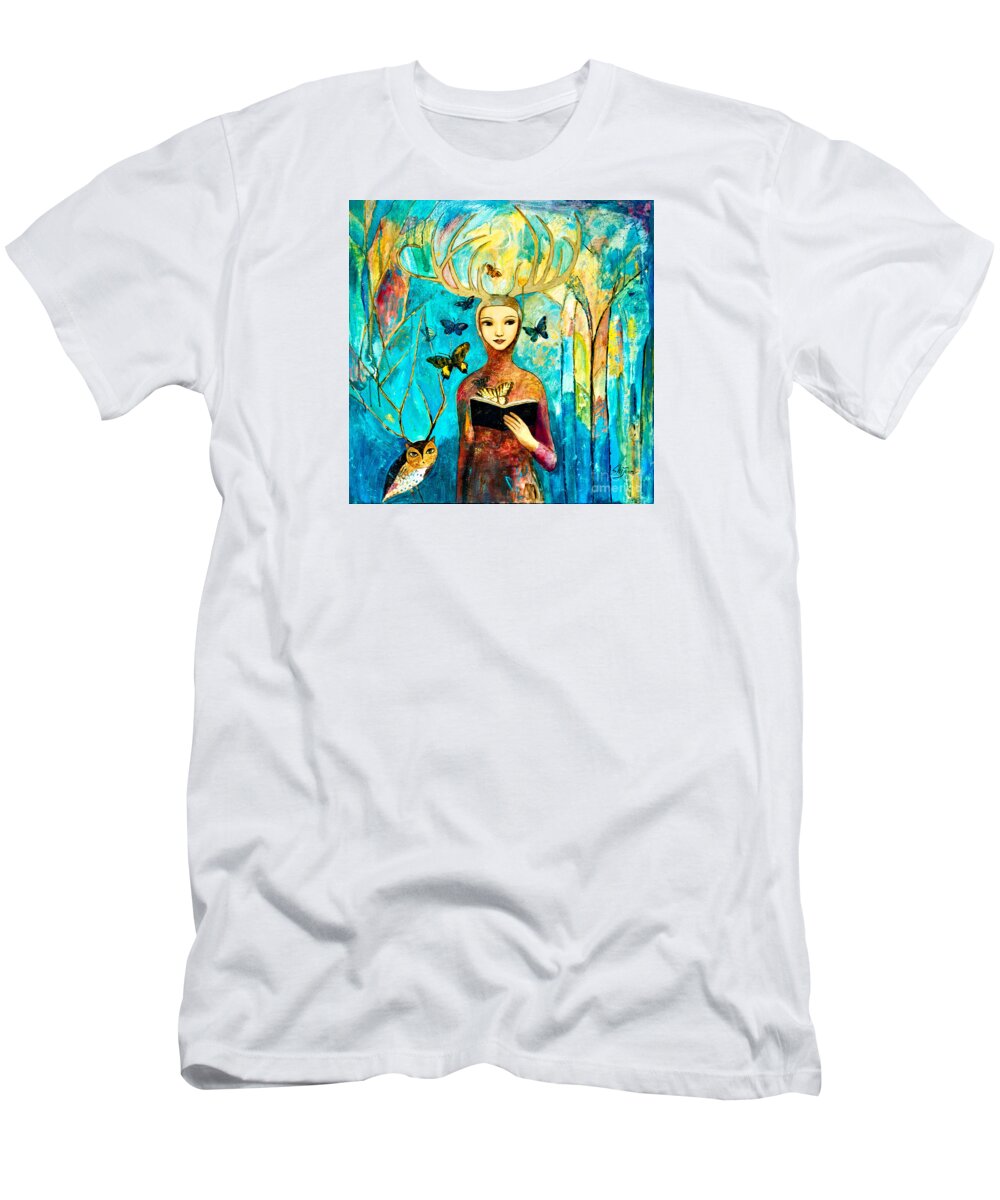Shijun T-Shirt featuring the painting Story of Forest by Shijun Munns