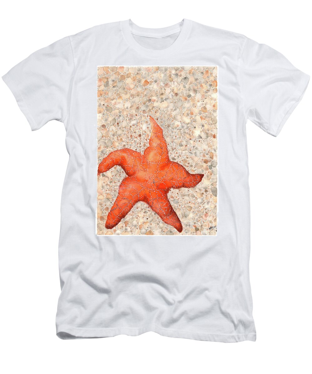 Starfish T-Shirt featuring the painting Stranded Starfish by Hilda Wagner