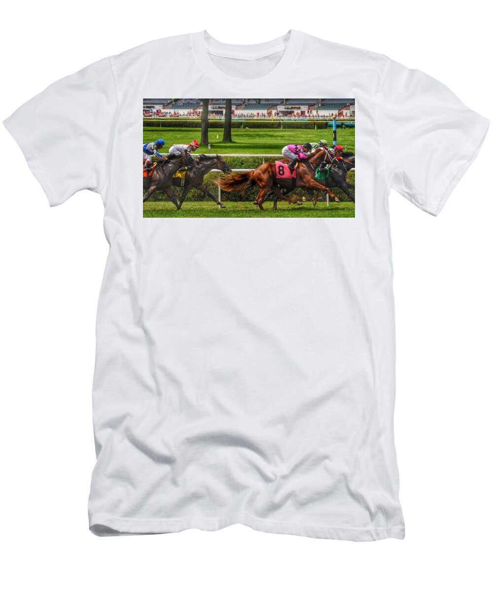 Race Horses T-Shirt featuring the photograph Striving by Jeffrey Perkins
