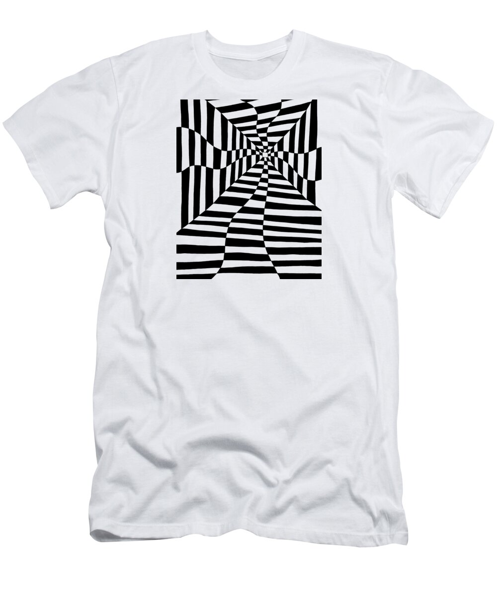 Black And White T-Shirt featuring the drawing Stuck In A Dream About A Road That Goes On Forever by A Mad Doodler