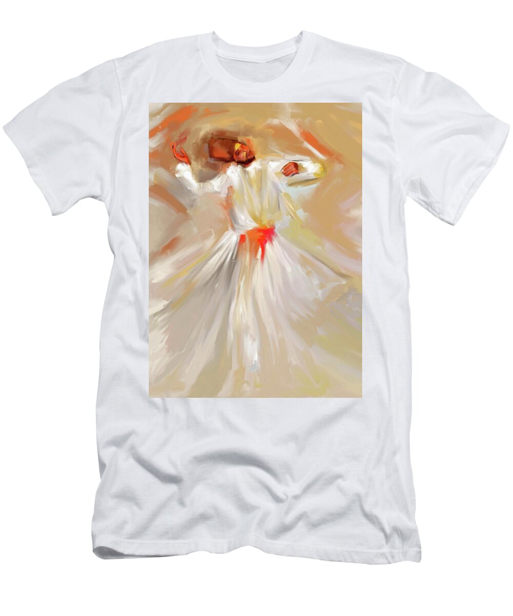 Tanoura T-Shirt featuring the painting Sufi Whirl 9 Painting 723 3 by Mawra Tahreem