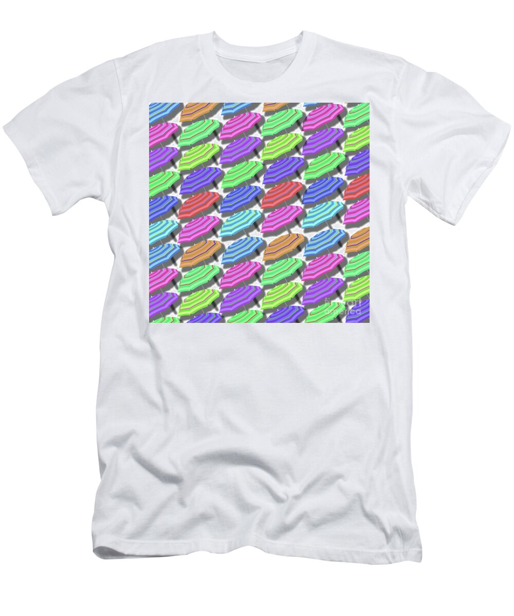 Summer T-Shirt featuring the digital art Summer Fun Beach Umbrellas Pattern by Edward Fielding