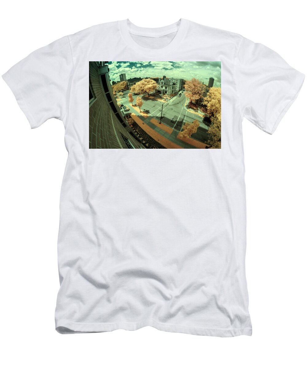 Infrared T-Shirt featuring the photograph Summer in the City #1 by John Roach