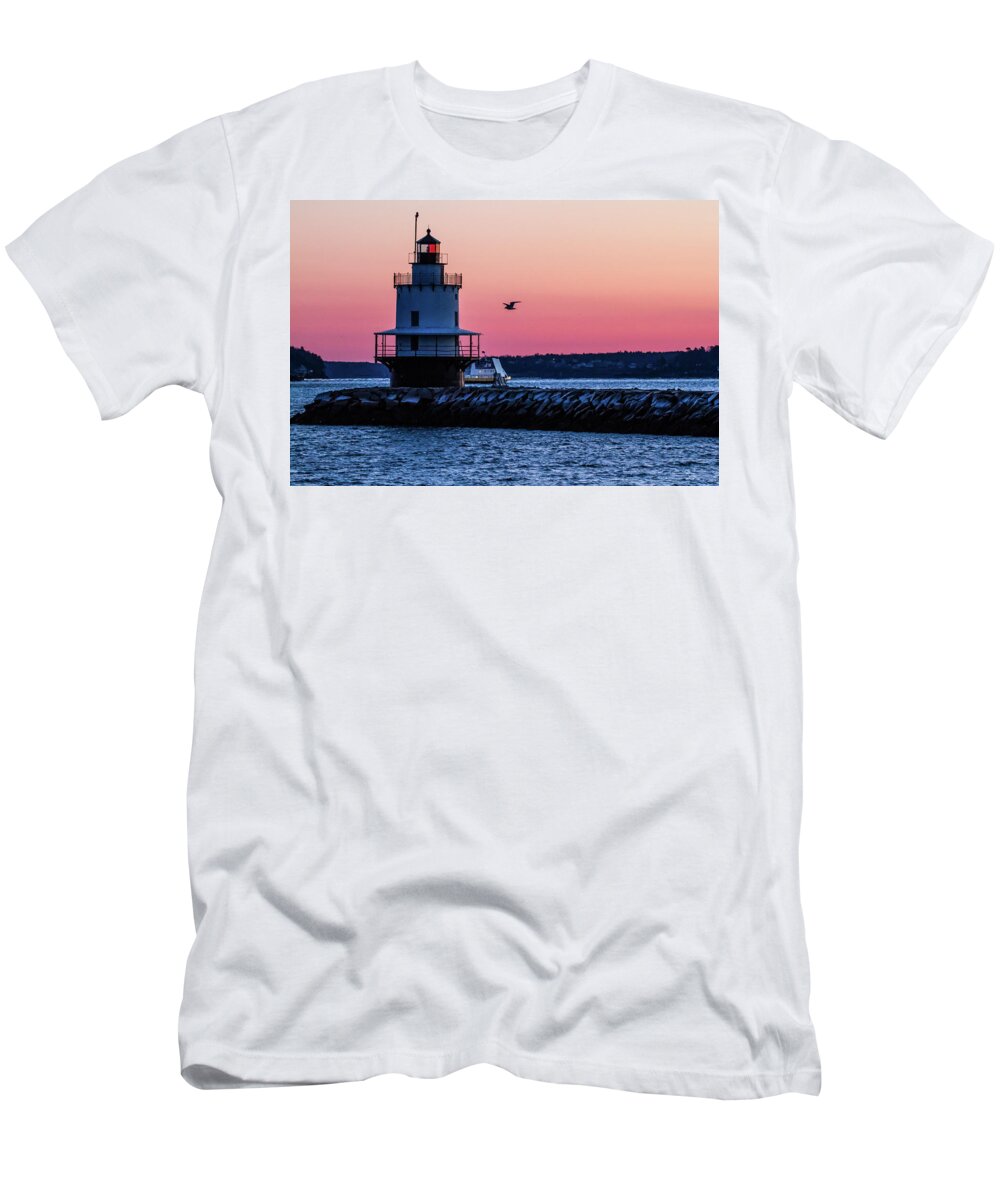 Spring Point Ledge Lighthouse T-Shirt featuring the photograph Sun Rise at Spring Point by Darryl Hendricks