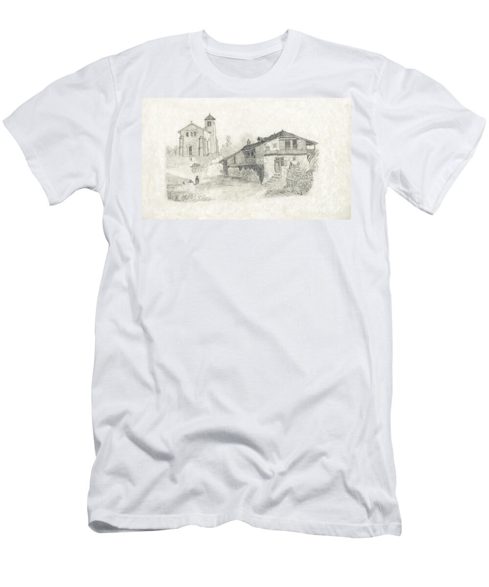 England T-Shirt featuring the drawing Sunday Service - no borders by Donna L Munro