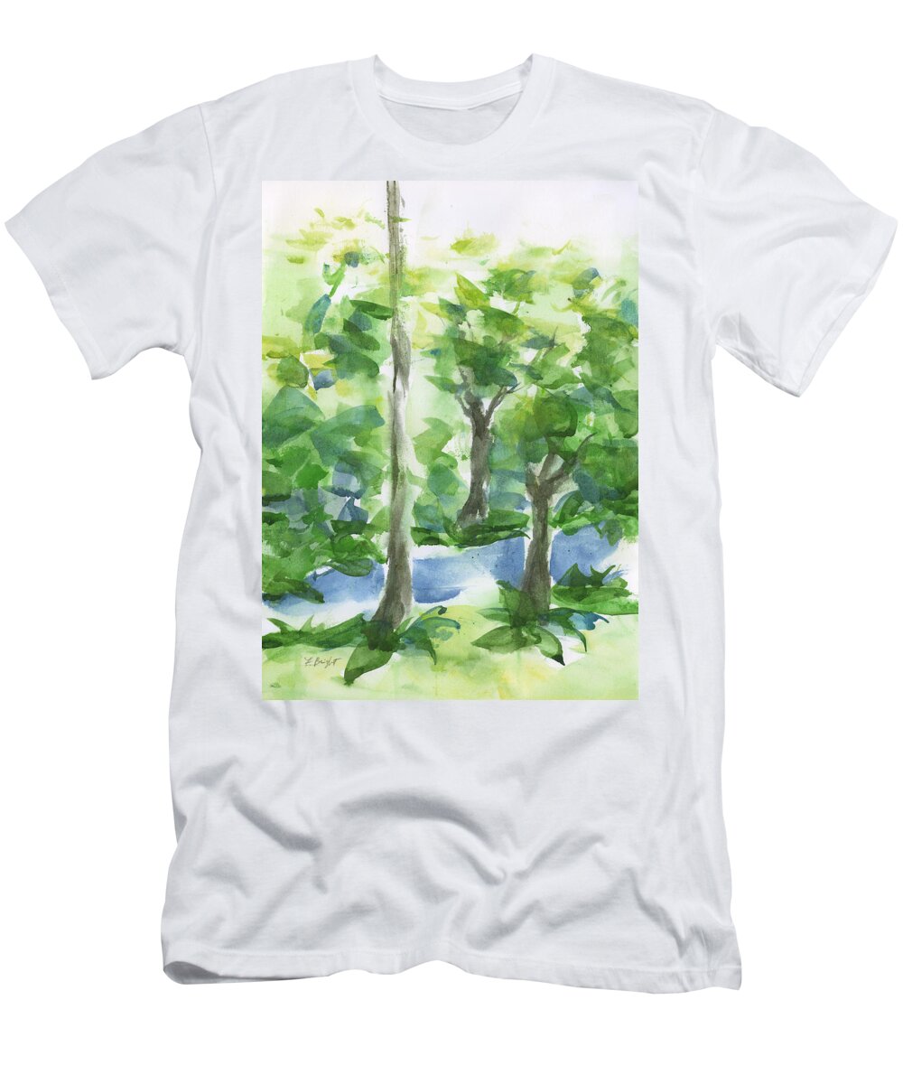 Sunlight In The Forest T-Shirt featuring the painting Sunlight In The Forest by Frank Bright