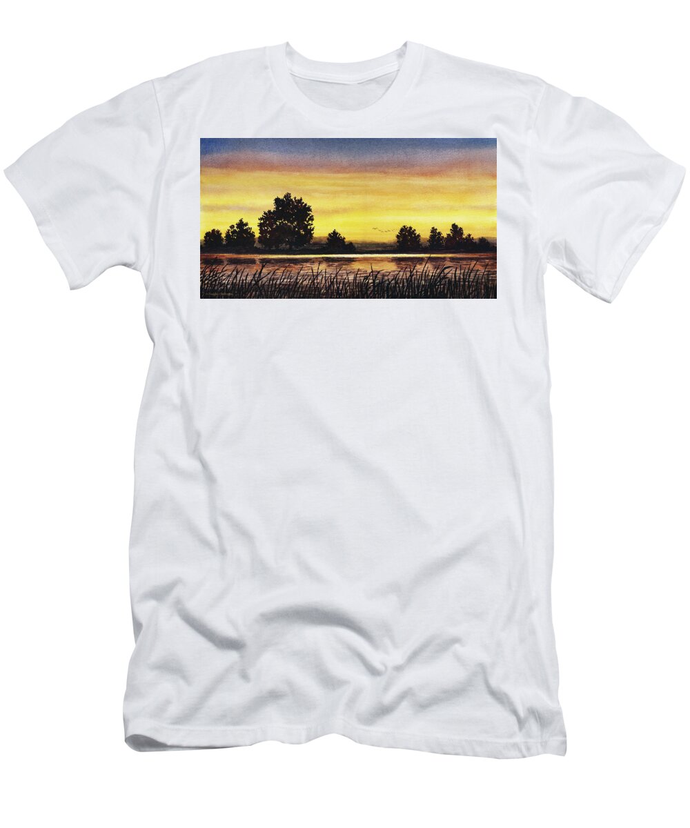 Sunset T-Shirt featuring the painting Sunset Flight by Douglas Castleman