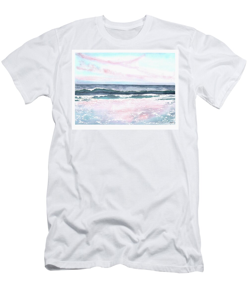 Sunset T-Shirt featuring the painting Sunset on the Beach by Hilda Wagner