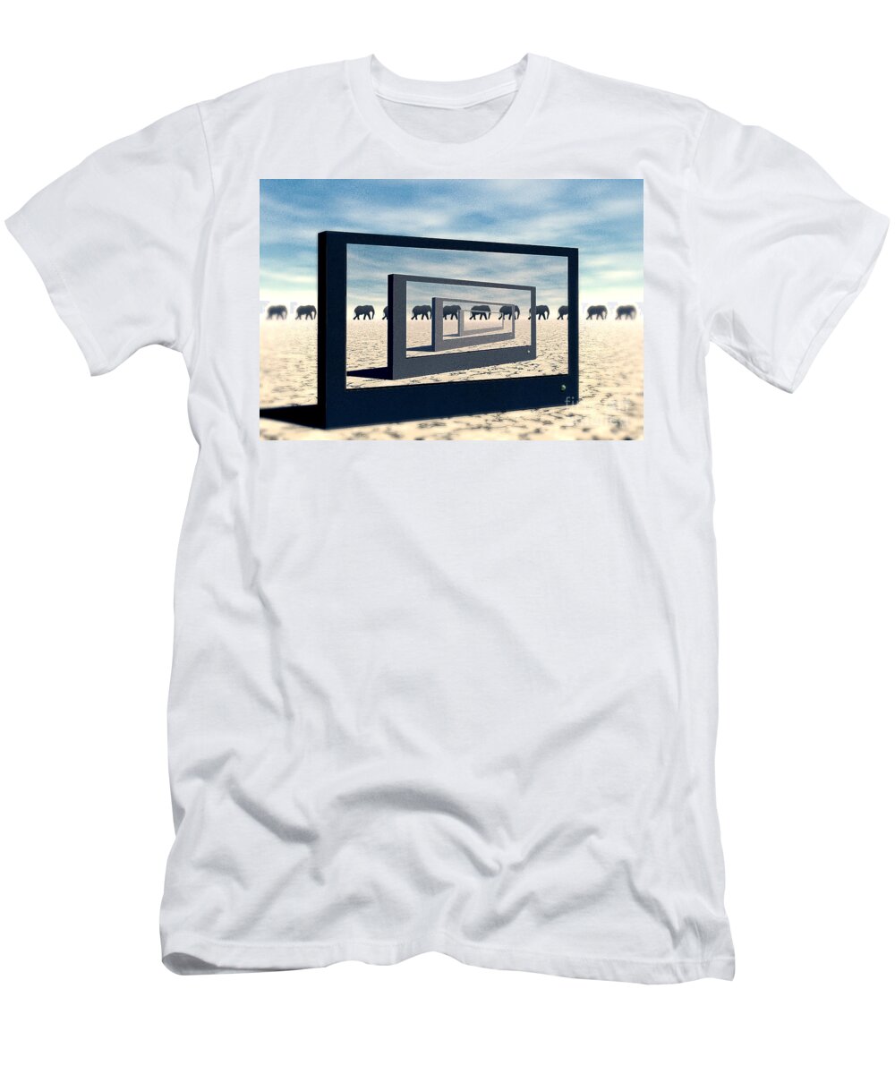 Surreal T-Shirt featuring the digital art Surreal Elephant Desert Scene by Phil Perkins