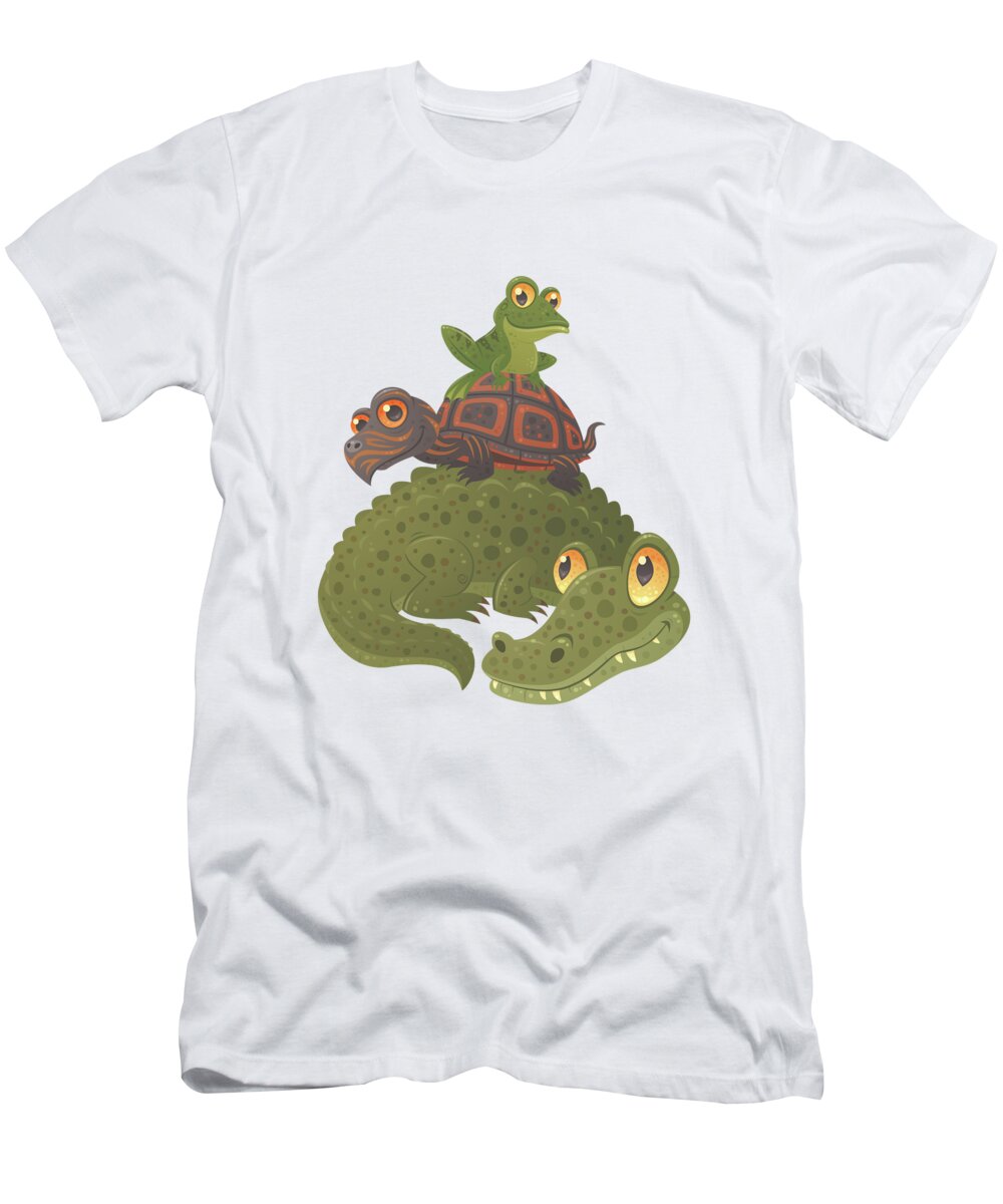 Alligator T-Shirt featuring the digital art Swamp Squad by John Schwegel