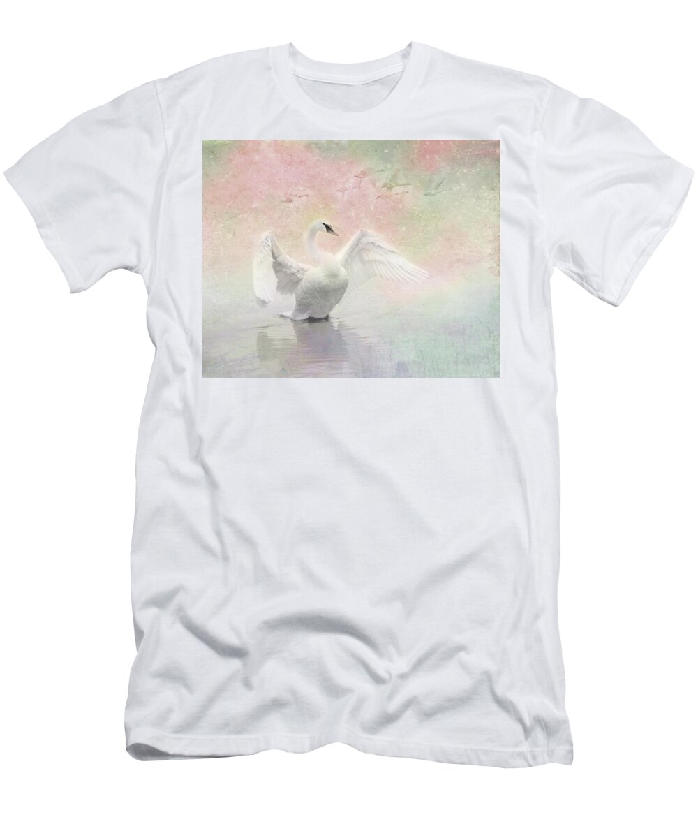 Swan T-Shirt featuring the photograph Swan Dream - Display Spring Pastel Colors by Patti Deters