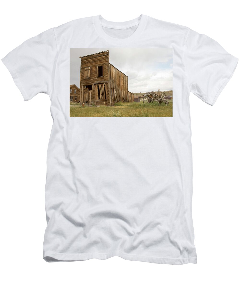 Abandoned T-Shirt featuring the photograph Swazey Hotel in Bodie, California by Karen Foley