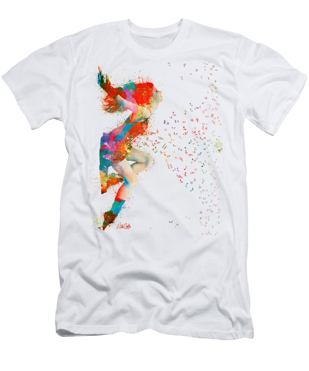 Song T-Shirt featuring the digital art Sweet Jenny Bursting with Music by Nikki Smith